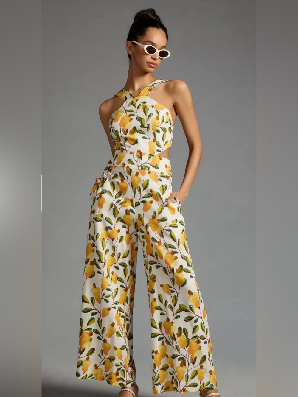 FARM Rio White Lemon-Print Sleeveless Jumpsuit